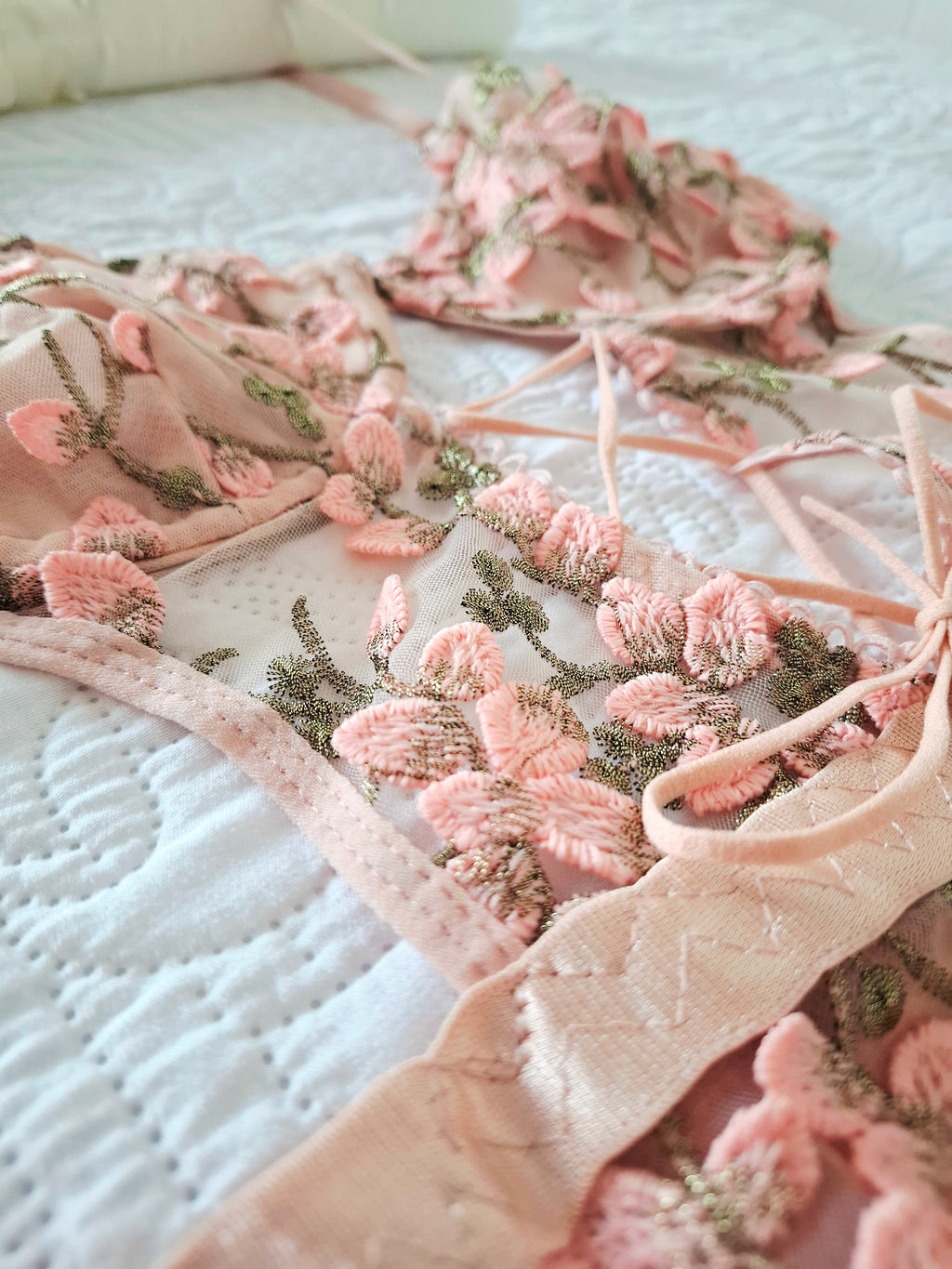 Camellia - Embroidered Lace-Up Bodysuit