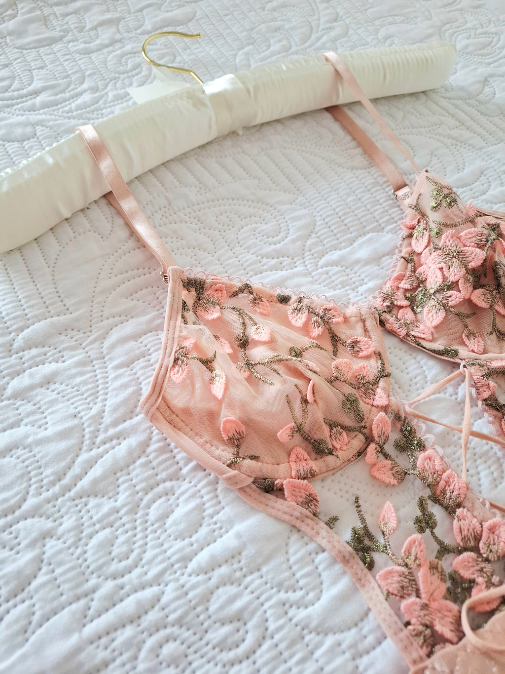 Camellia - Embroidered Lace-Up Bodysuit