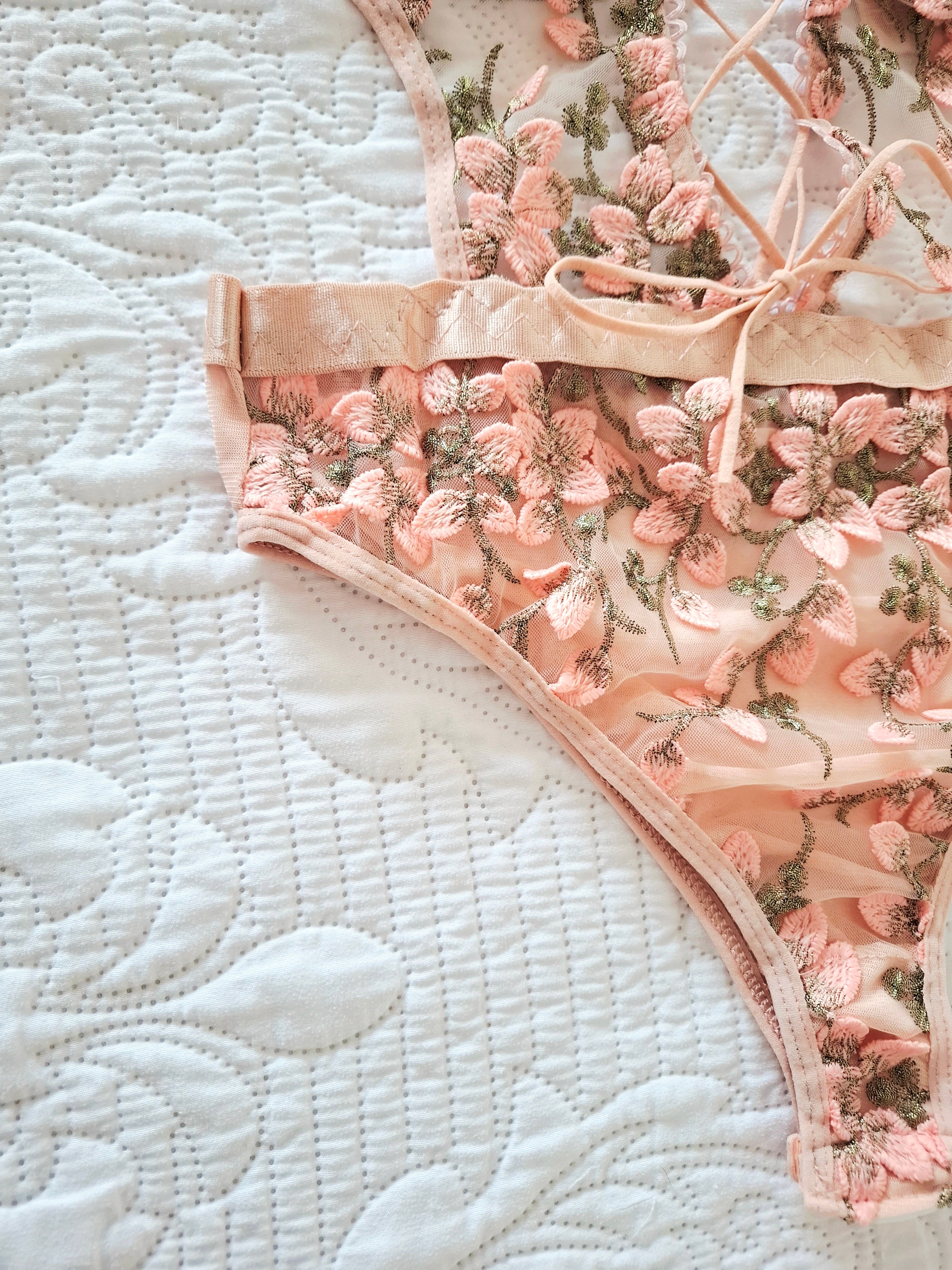 Camellia - Embroidered Lace-Up Bodysuit