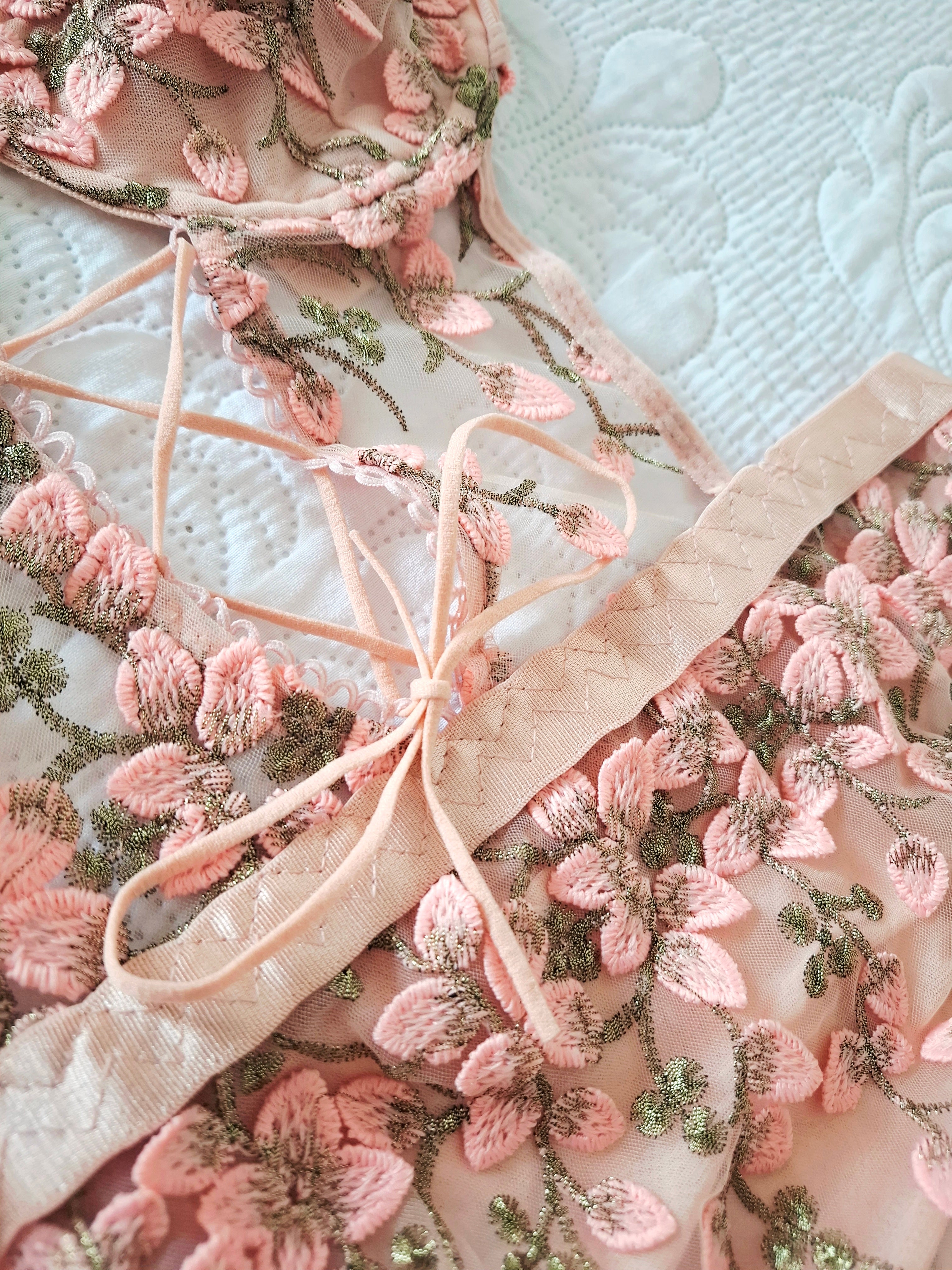 Camellia - Embroidered Lace-Up Bodysuit