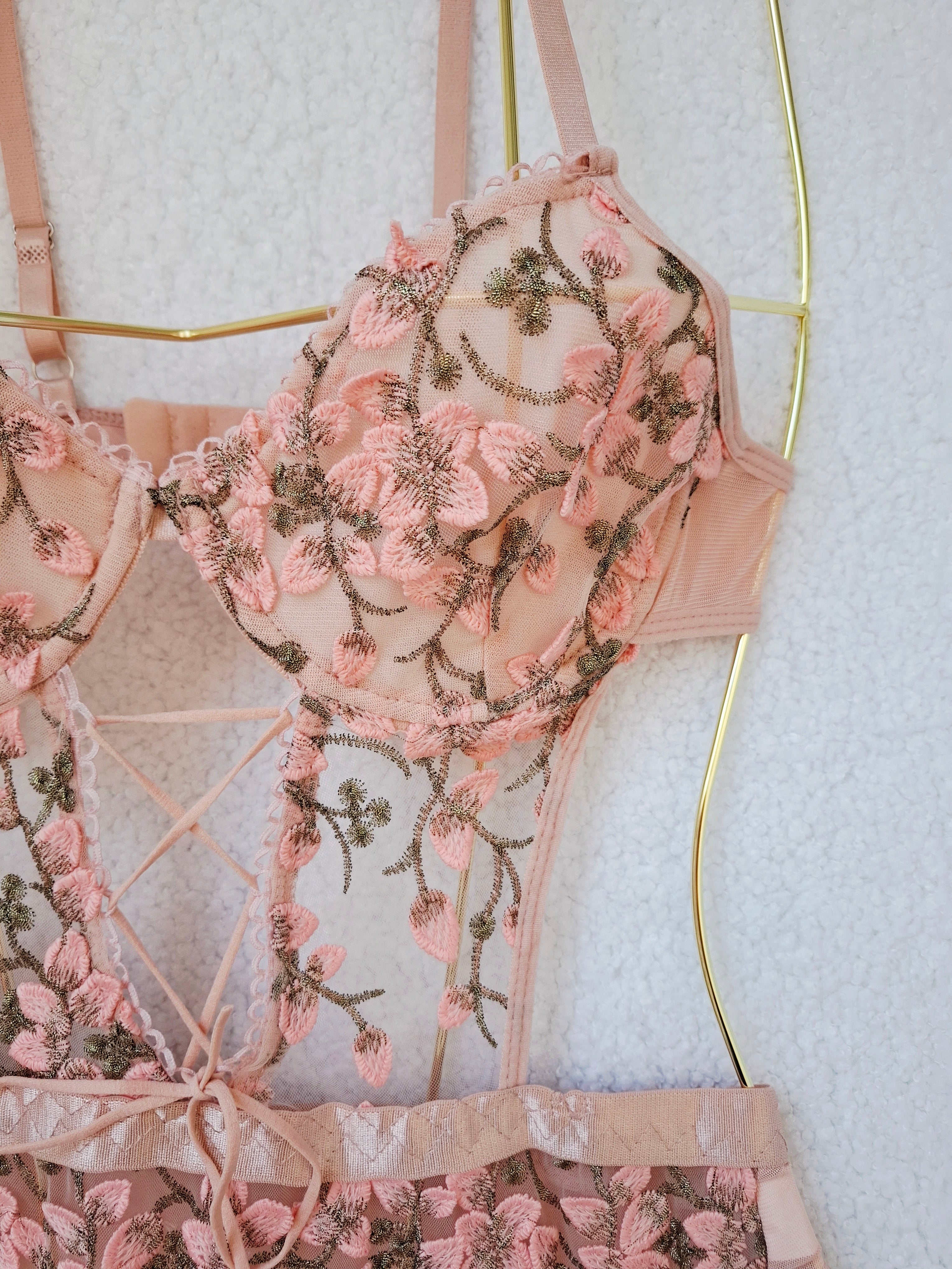 Camellia - Embroidered Lace-Up Bodysuit